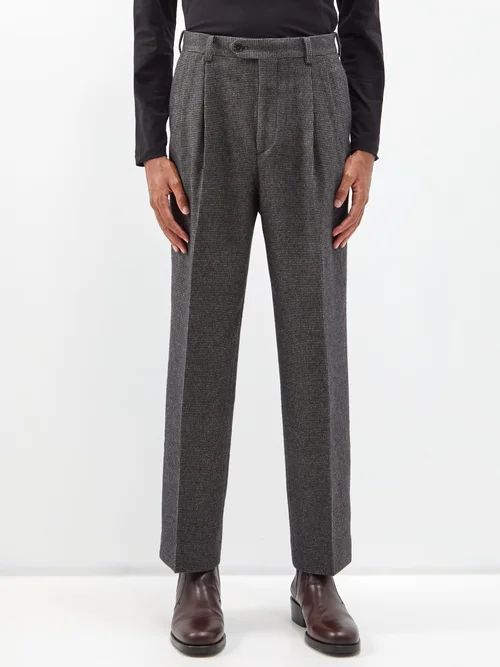 Pleated Cotton-blend Tweed Trousers - Mens - Dark Grey