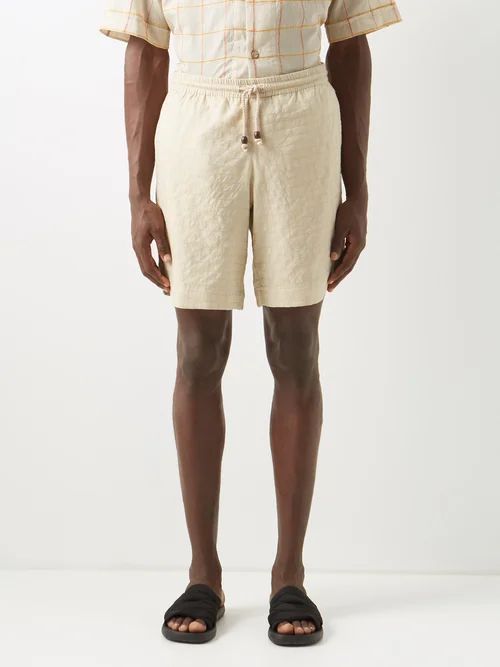 Hiri Checked Organic-cotton Shorts - Mens - Tan