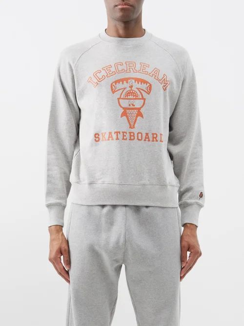 Ic Sharks-print Cotton-jersey Sweatshirt - Mens - Heather Grey