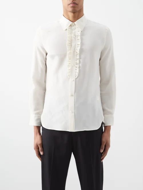 Rio Ruffled-front Silk-crepe Shirt - Mens - White