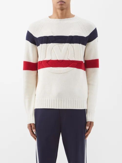 Logo-embossed Striped Wool-blend Sweater - Mens - Cream Multi