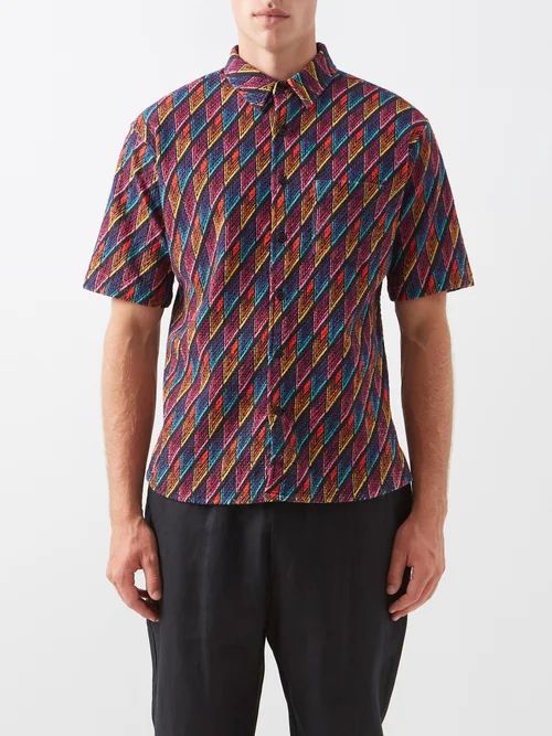 Short-sleeved Arrow-print Cotton Shirt - Mens - Multi