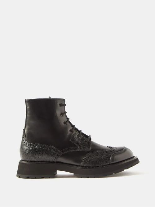 Punk Worker Leather Lace-up Boots - Mens - Black