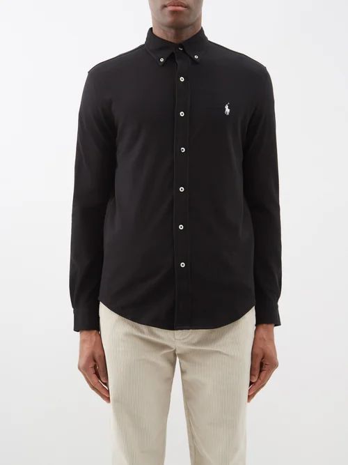 Slim-fit Cotton-piqué Oxford Shirt - Mens - Black