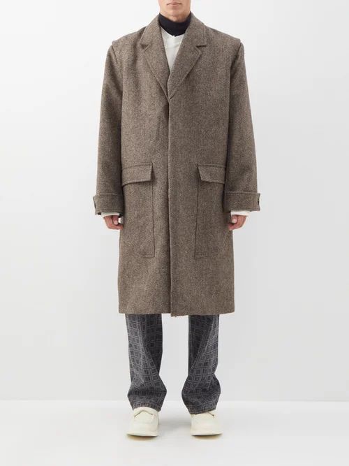 Yasso Wool-twill Overcoat - Mens - Brown Multi