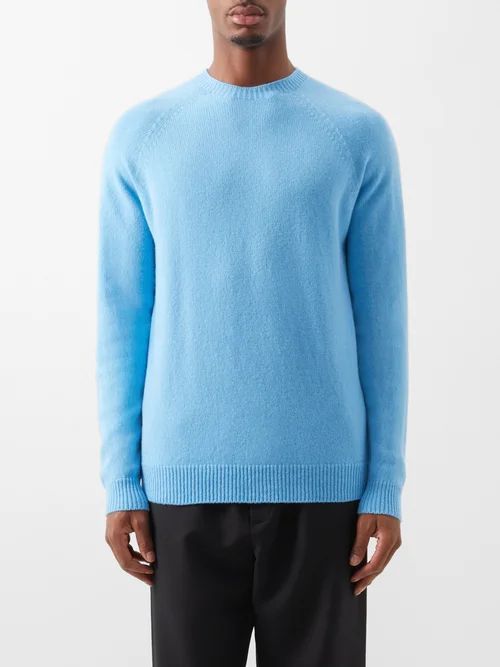 Crew-neck Raglan-sleeve Wool Sweater - Mens - Blue