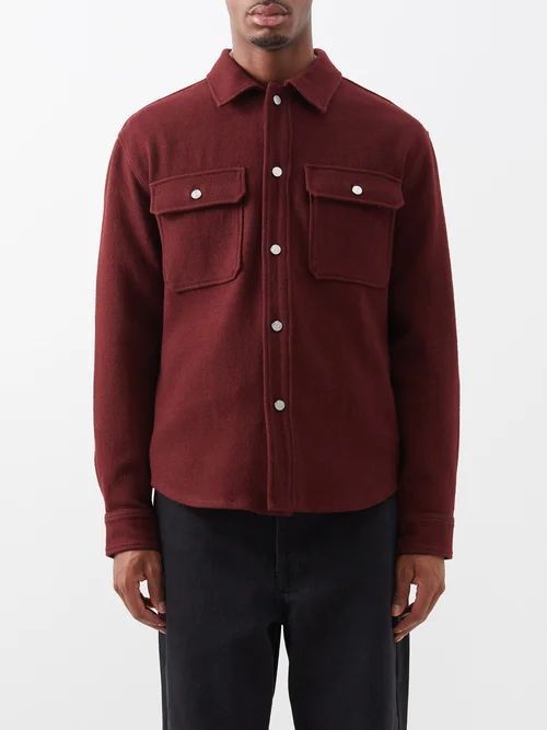 Flap-pocket Cotton-blend Overshirt - Mens - Burgundy
