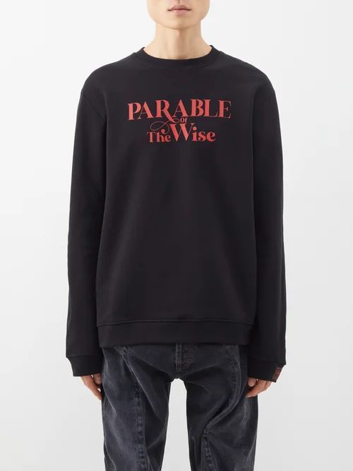 Parable-print Cotton-jersey Sweatshirt - Mens - Black