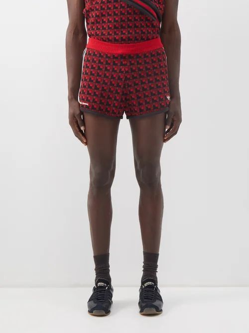 Geometric-jacquard Knitted Shorts - Mens - Red Multi