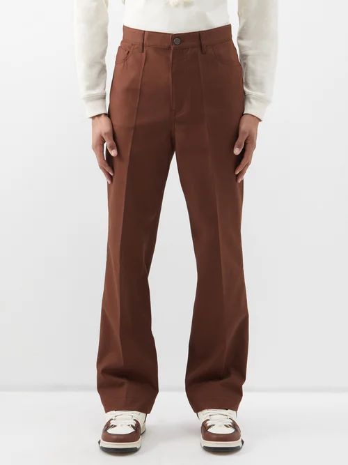 High-rise Cotton Trousers - Mens - Tobacco