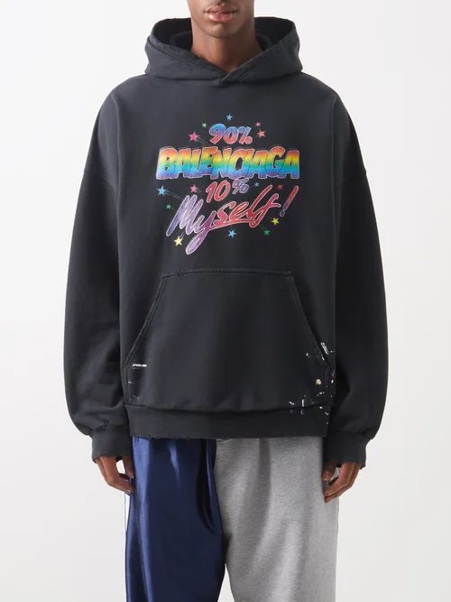 Rainbow Logo-print Jersey Hoodie - Mens - Black
