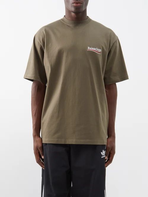 Logo-embroidered Cotton-jersey T-shirt - Mens - Khaki