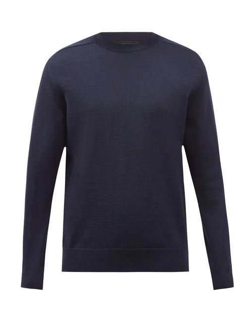 Welland Logo-jacquard Merino-wool Sweater - Mens - Navy