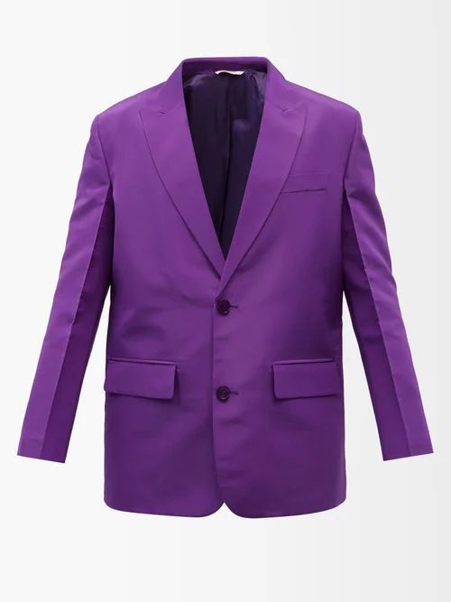 Roped-shoulder Silk-faille Blazer - Mens - Purple
