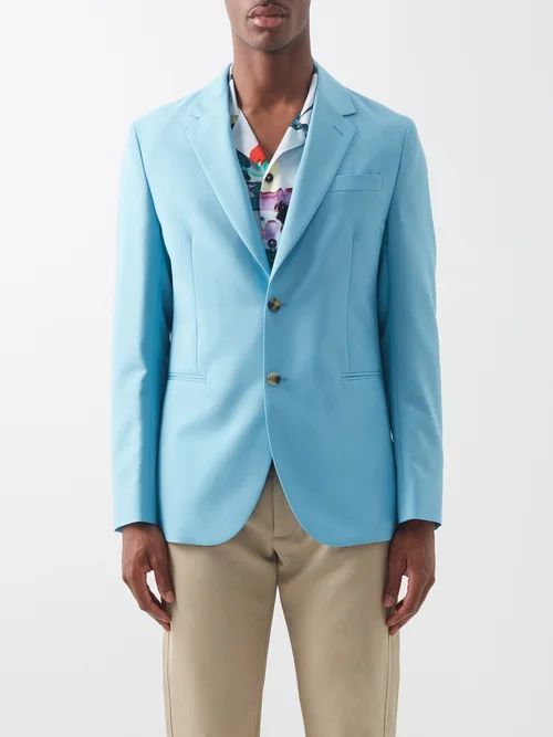 Single-breasted Wool-blend Suit Jacket - Mens - Light Blue