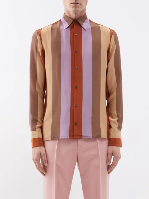 Stripe-jacquard Silk Shirt - Mens - Multi