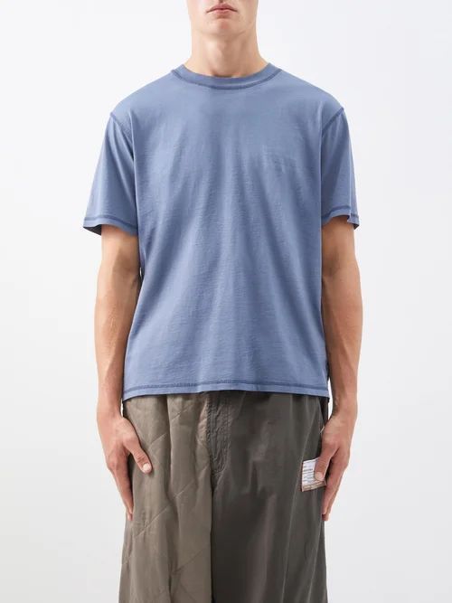 Humility-print Cotton-jersey T-shirt - Mens - Light Blue