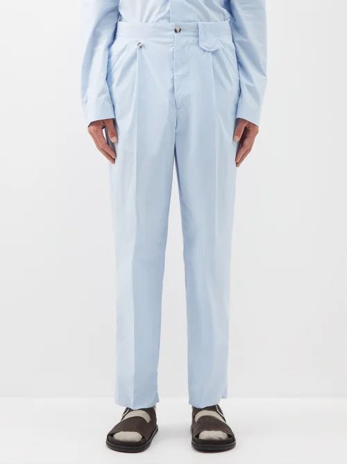Mats Cotton-poplin Trousers - Mens - Light Blue