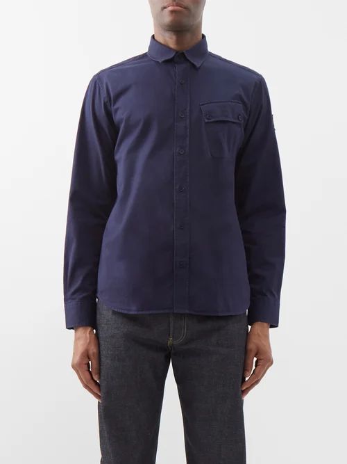 Pitch Asymmetric-pocket Cotton Shirt - Mens - Navy