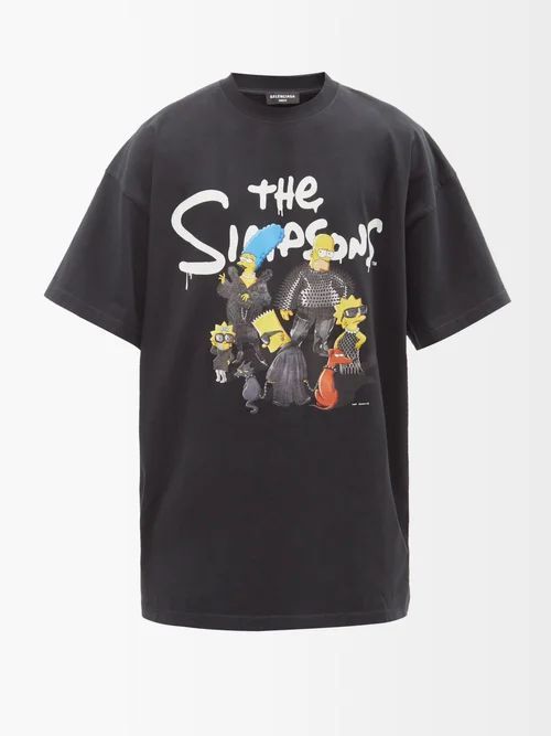 Oversized The Simpsons-print Cotton-jersey T-shirt - Mens - Black
