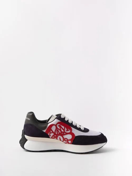Sprint Runner Leather Trainers - Mens - Black White Red