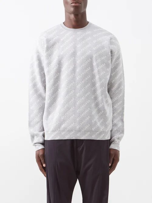 Logo-intarsia Drop-shoulder Sweater - Mens - Grey White