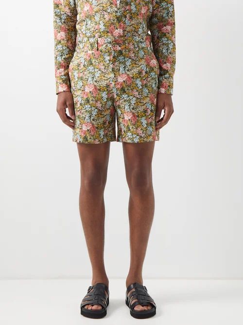 Lucas Floral-print Linen Shorts - Mens - Multi