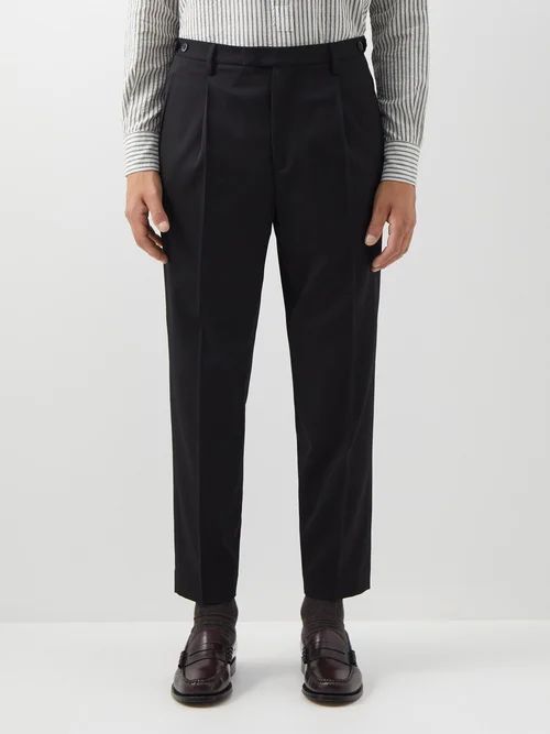 Masco Single-pleat Virgin-wool-blend Trousers - Mens - Black