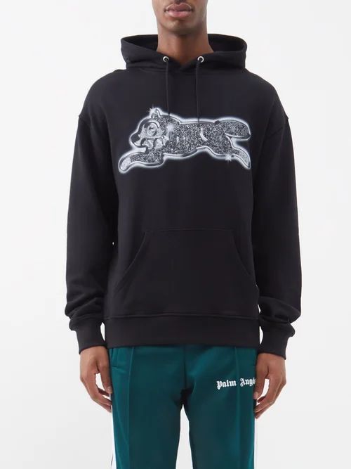 Iced Out Running-dog Logo Cotton Hoodie - Mens - Black