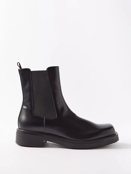 Square-toe Leather Chelsea Boots - Mens - Black