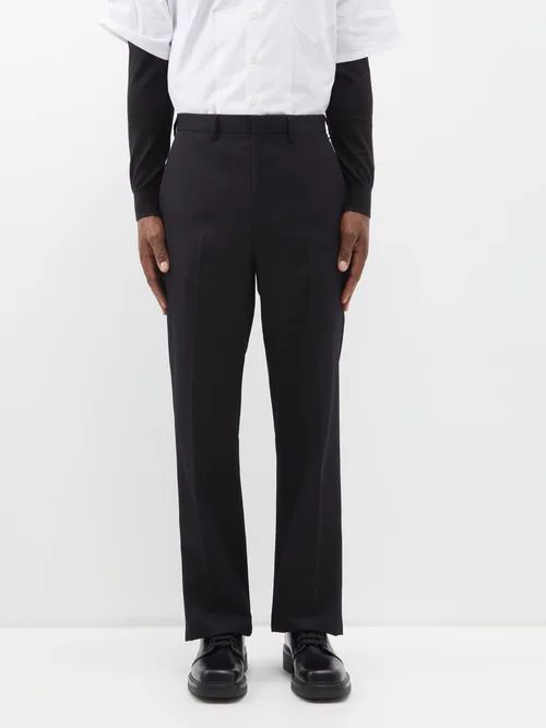 Tailored Wool-gabardine Wide-leg Trousers - Mens - Black