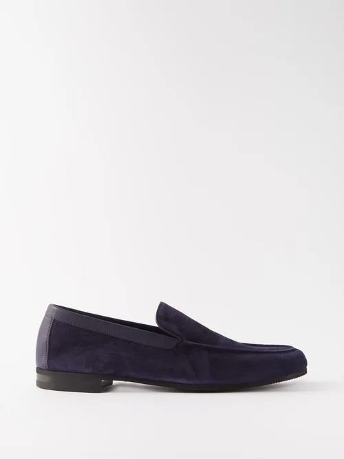 Tyne Leather-trim Suede Loafers - Mens - Blue Navy