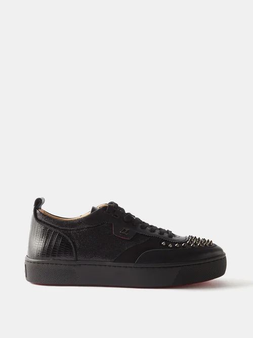 Happyrui Spikes Embellished Leather Trainers - Mens - Black