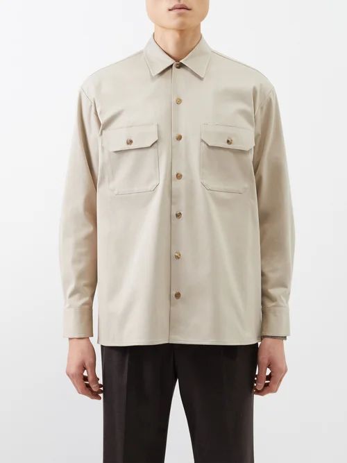 Flap-pocket Cotton-twill Shirt - Mens - Beige