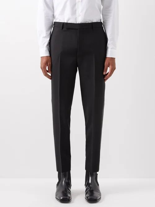 Piped Mohair-blend Suit Trousers - Mens - Black