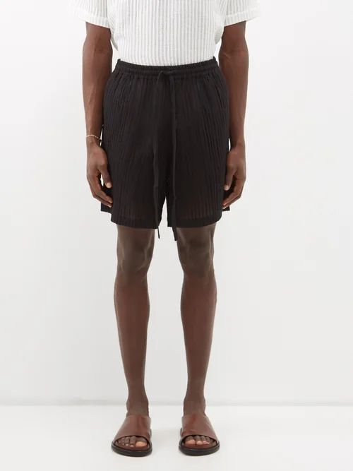 Elasticated-waist Linen-blend Shorts - Mens - Black