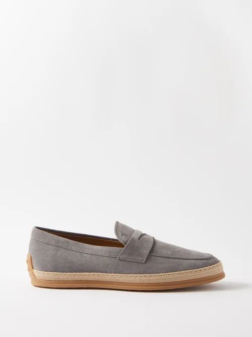 Suede Espadrille Penny Loafers - Mens - Grey