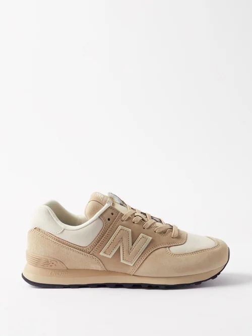 574 Leather And Suede Trainers - Mens - Beige White