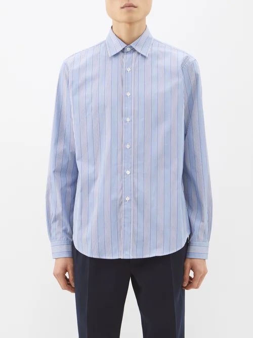 Striped Cotton-poplin Shirt - Mens - Light Blue