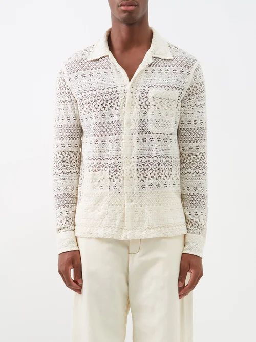 Lace Cotton-blend Shirt - Mens - Cream
