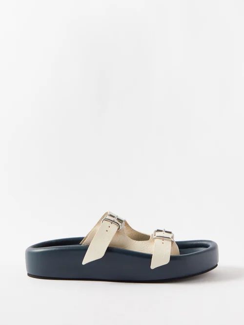 Double-strap Leather Sandals - Mens - Navy White