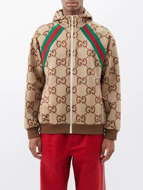 GG-print Shell Hooded Jacket - Mens - Beige Brown