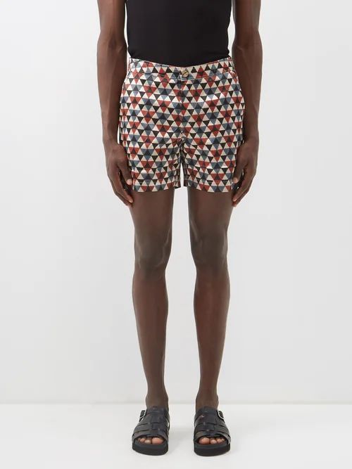 Pines Block-print Twill Shorts - Mens - Multi