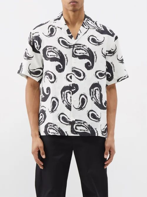 Jean Paisley-print Linen Shirt - Mens - White Black