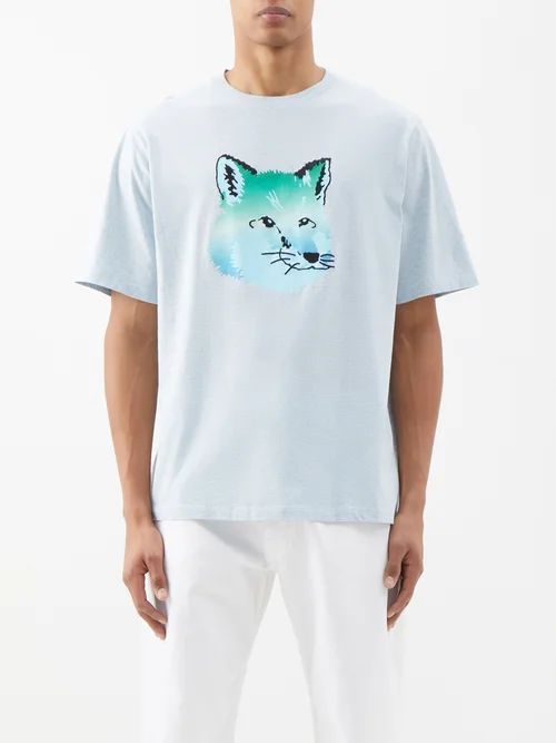 Fox-logo Cotton-jersey T-shirt - Mens - Blue Multi