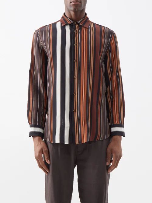 Striped Silk-crepe Shirt - Mens - Brown Multi