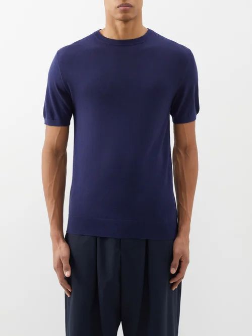 Mr Charles Silk-blend T-shirt - Mens - Navy