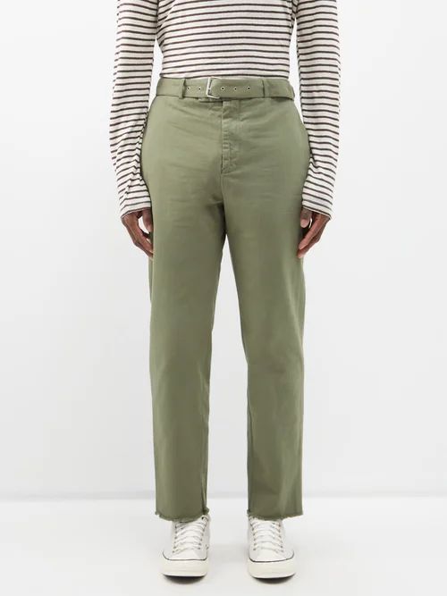 Owen Belted Organic-cotton Canvas Trousers - Mens - Khaki