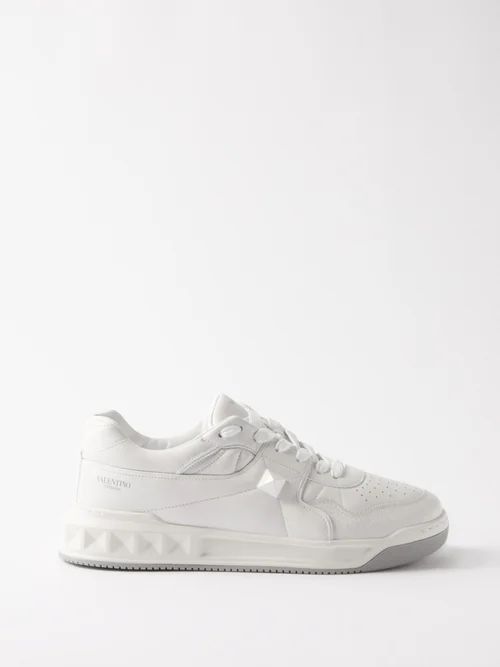 One Stud Quilted Leather Trainers - Mens - White