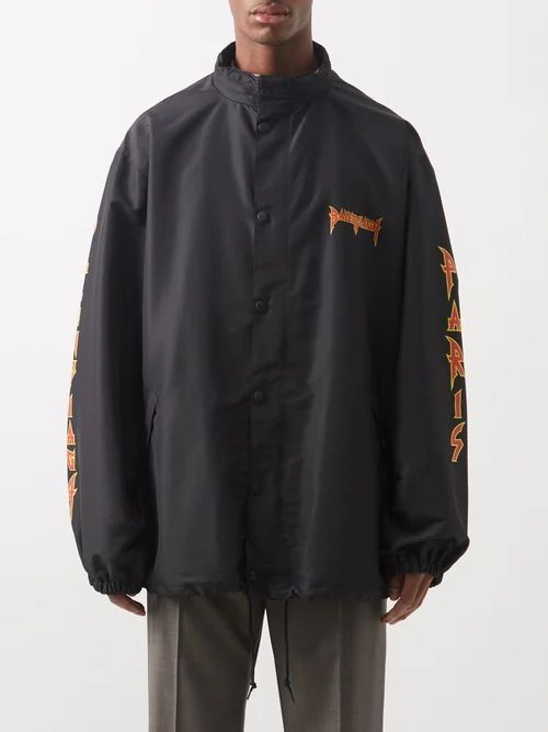 Oversized Logo-print Shell Windbreaker Jacket - Mens - Black